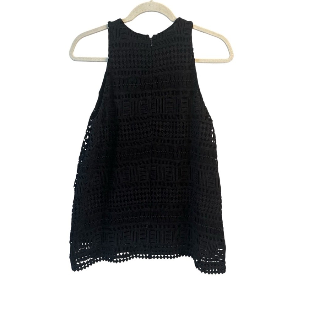 Vince Women’s Size 10 Large Tank Top Geo Lace High Neck Black Eyelet Crochet - Picture 3 of 7